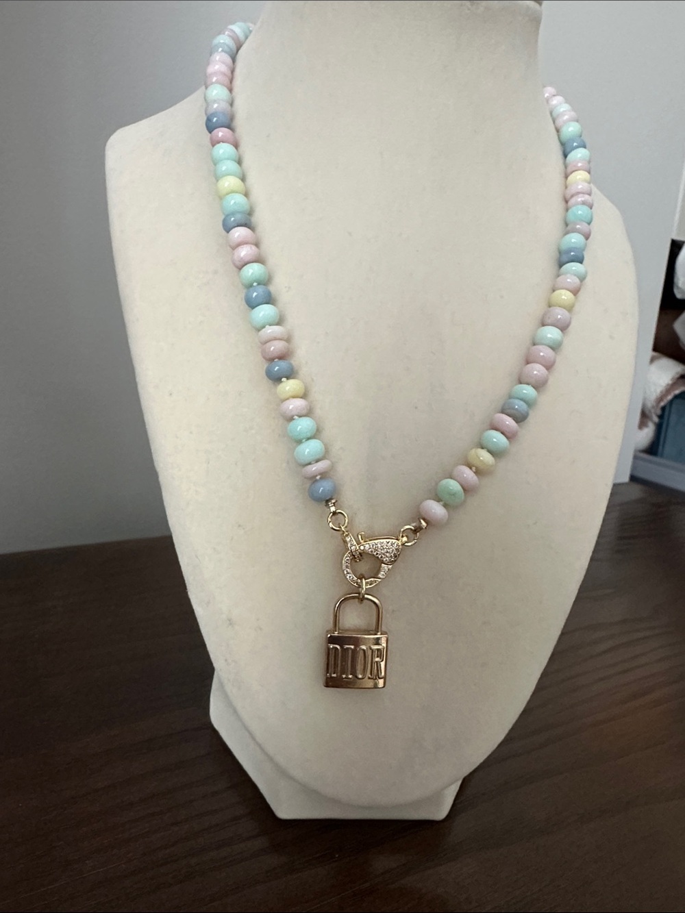 Pastel Opal Necklace with Two Designer Upcycled Charms - Picture 2 of 2